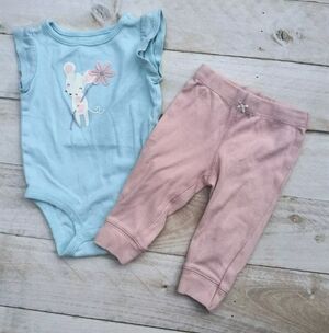 Carter's Baby Girl Mouse SS One Piece With Stretch Pants Blue Pink Size 6 Months
